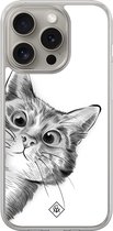 Casimoda® hoesje - Geschikt voor iPhone 15 Pro Max - Kat Kiekeboe - 2-in-1 case - Schokbestendig - Illustratie - Verhoogde randen - Wit, Transparant