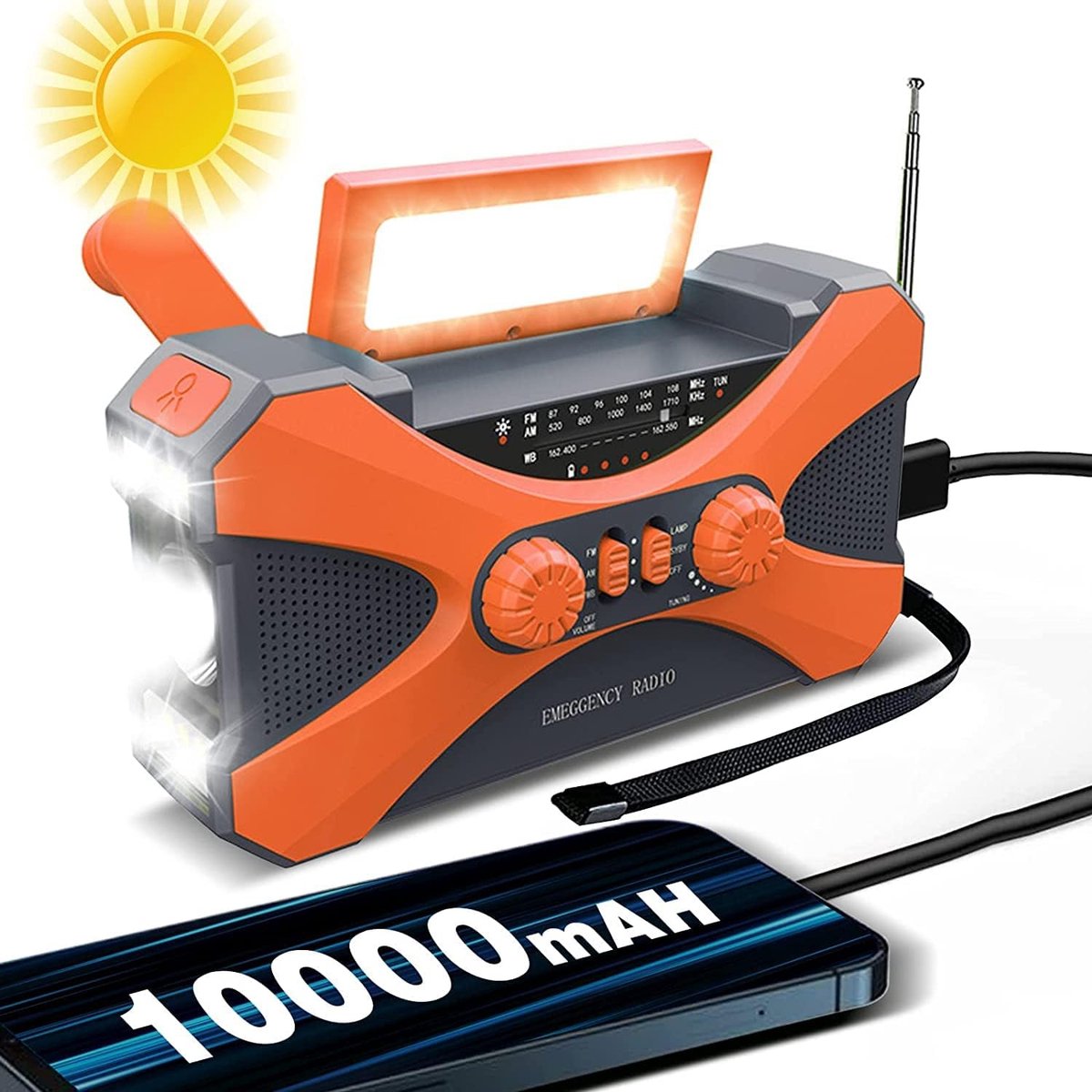 27000mAh Emergency Radio with Bluetooth, AM/FM Solar
