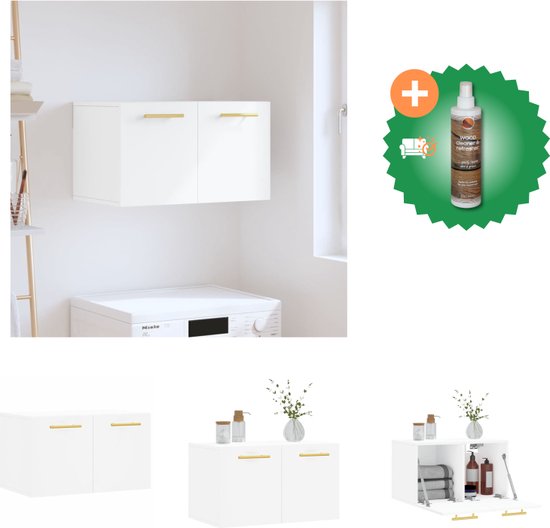 vidaXL Wandkasten 2 st 60x36,5x35 cm bewerkt hout hoogglans wit, hangkast, muurkast, zwevende kast, hangende kast, opbergkast, opslagkast
