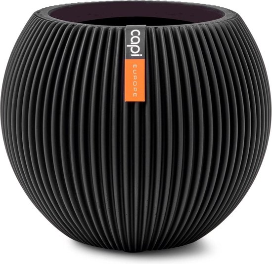 Capi Europe - Vaas bol Groove Black & Gold - 30x25 - Zwart - Opening Ø21.5 - Bloempot voor binnen - 5 jaar garantie - BGVBL104