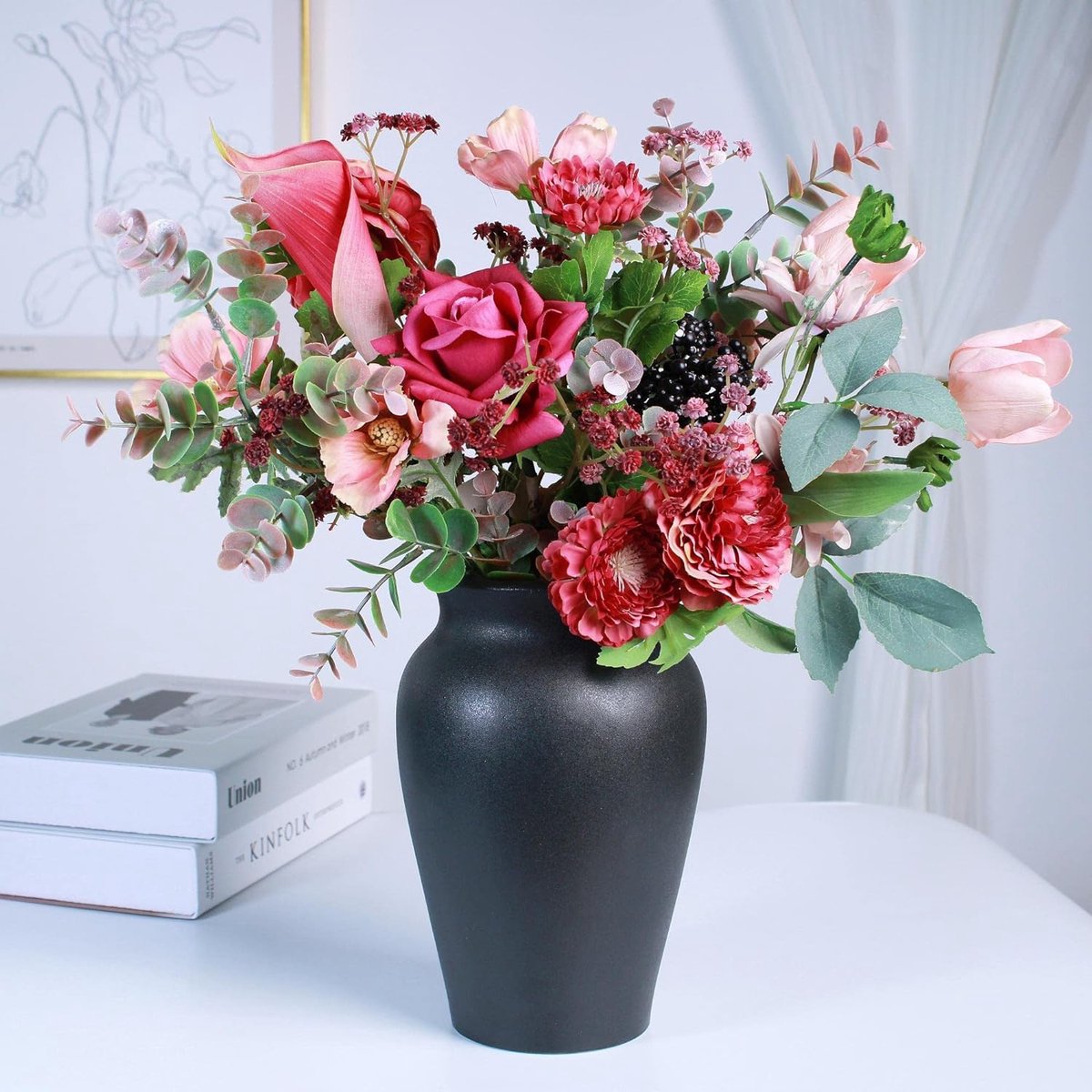 kunstbloemen boeket - Trendy Glazen Vaas met Kunsttulpen – 60 cm Hoog | Lente Decoratie - Seta Fiori