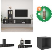 vidaXL 3-delige Tv-meubelset spaanplaat hoogglans grijs - Kast - Inclusief Houtreiniger en verfrisser