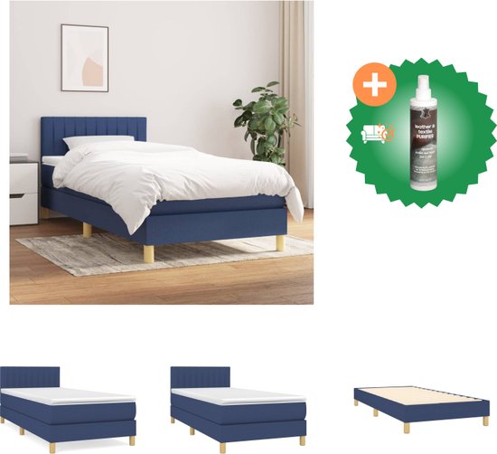 vidaXL Boxspring met matras stof blauw 100x200 cm - Bed - Inclusief Reiniger