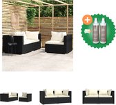 vidaXL 3 delige Loungeset met kussens poly rattan zwart Tuinbank Inclusief Onderhoudsset