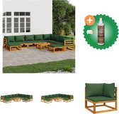 vidaXL 11 delige Loungeset met groene kussens massief hout Tuinset Inclusief Houtreiniger en verfrisser