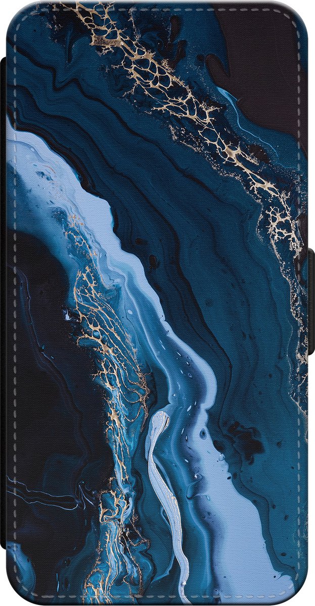 Leuke Telefoonhoesjes - Bookcase hoesje geschikt voor iPhone 14 - Marmer lagoon blauw - Wallet case met pasjeshouder - Marmer - Blauw