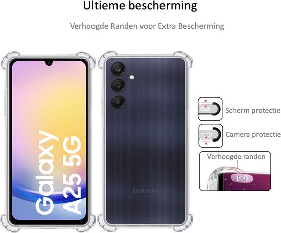 Hoesje + Privé Screenprotector geschikt voor Samsung Galaxy A25 – Privacy Tempered Glass - Case Transparant