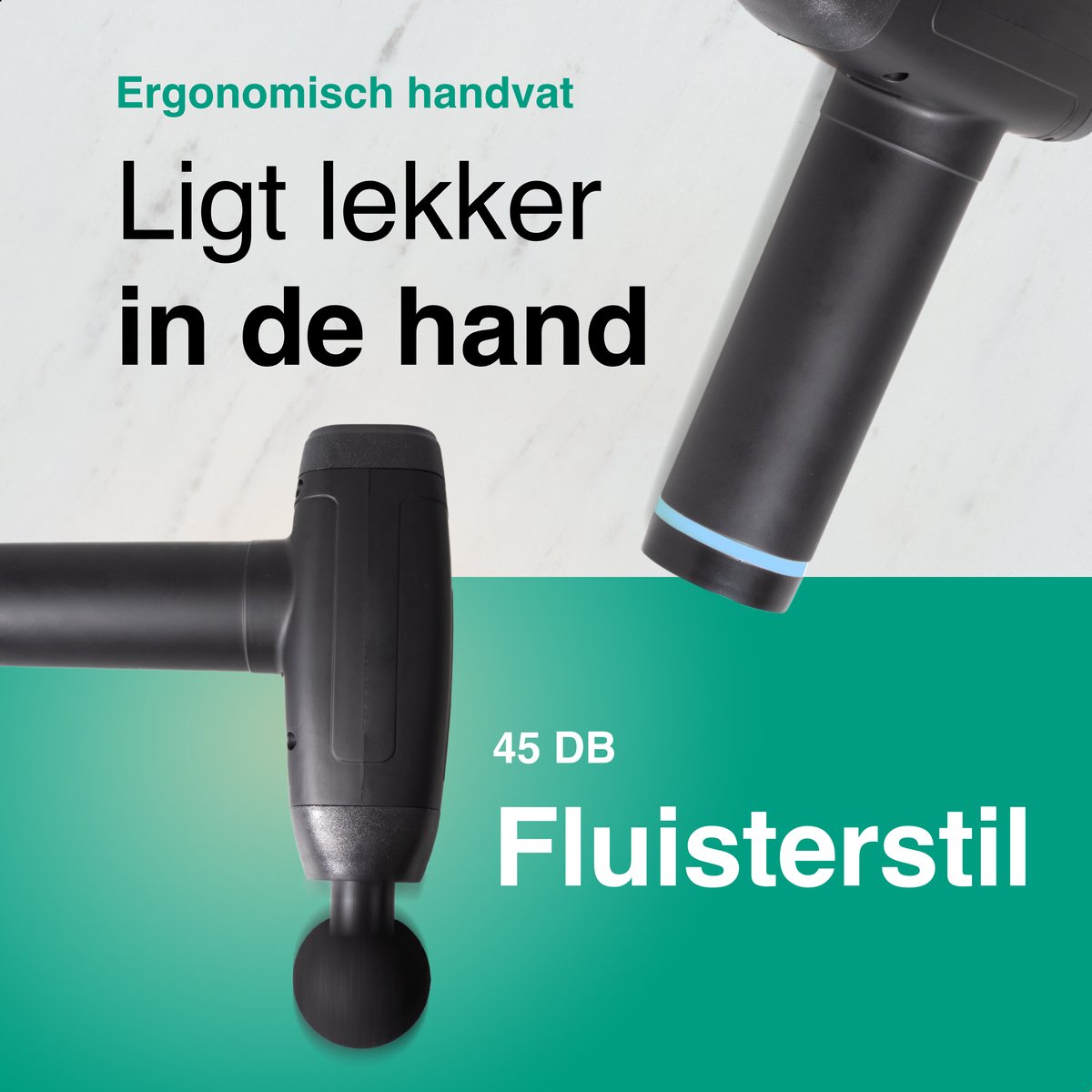 Afbeelding 3 van Massage Gun met 6 Opzetstukken & Opbergcase - Professioneel - Sport en Relax Massage apparaat - Draadloos - Zwart - Vivid Green