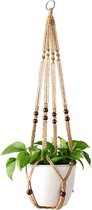 macramé hanging basket voor binnen en buiten, hangende bloempot van katoen, touw met kralen ..., bruin