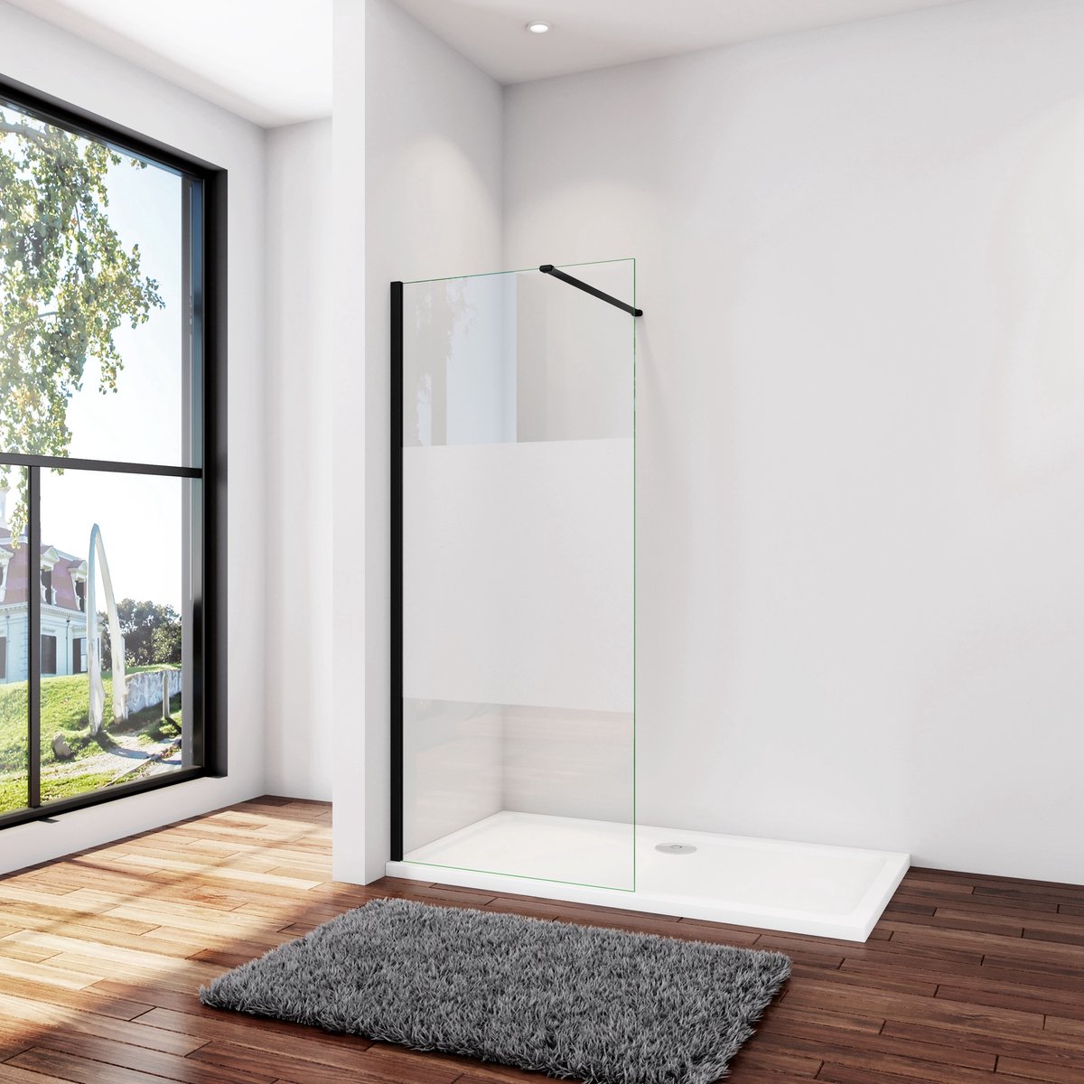 Inloopdouche 120x200cm,8mm NANO EasyClean veiligheidsglas, N-vorm 90cm Stabilisatiestang