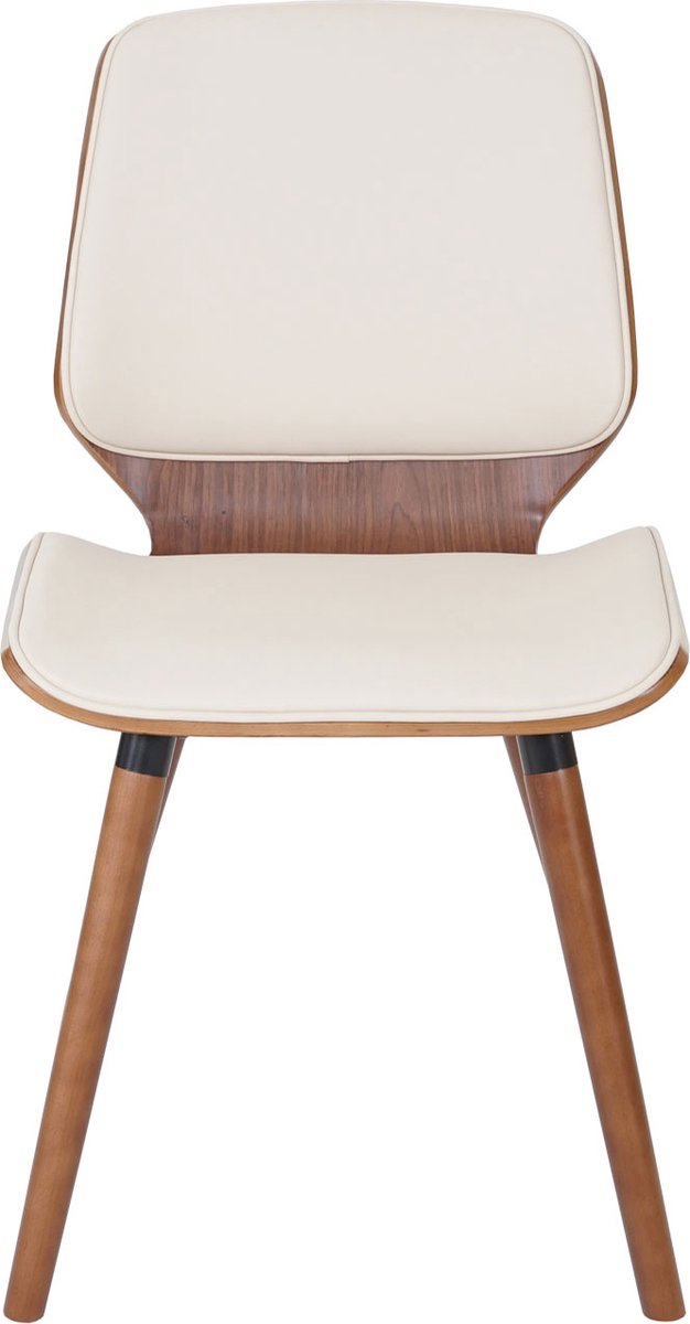 Cosmo Casa Set van 6 Eetkamerstoelen - Houten - Gebogen Hout - Retro Ontwerp - Notenlook - Kunstleer - Crème
