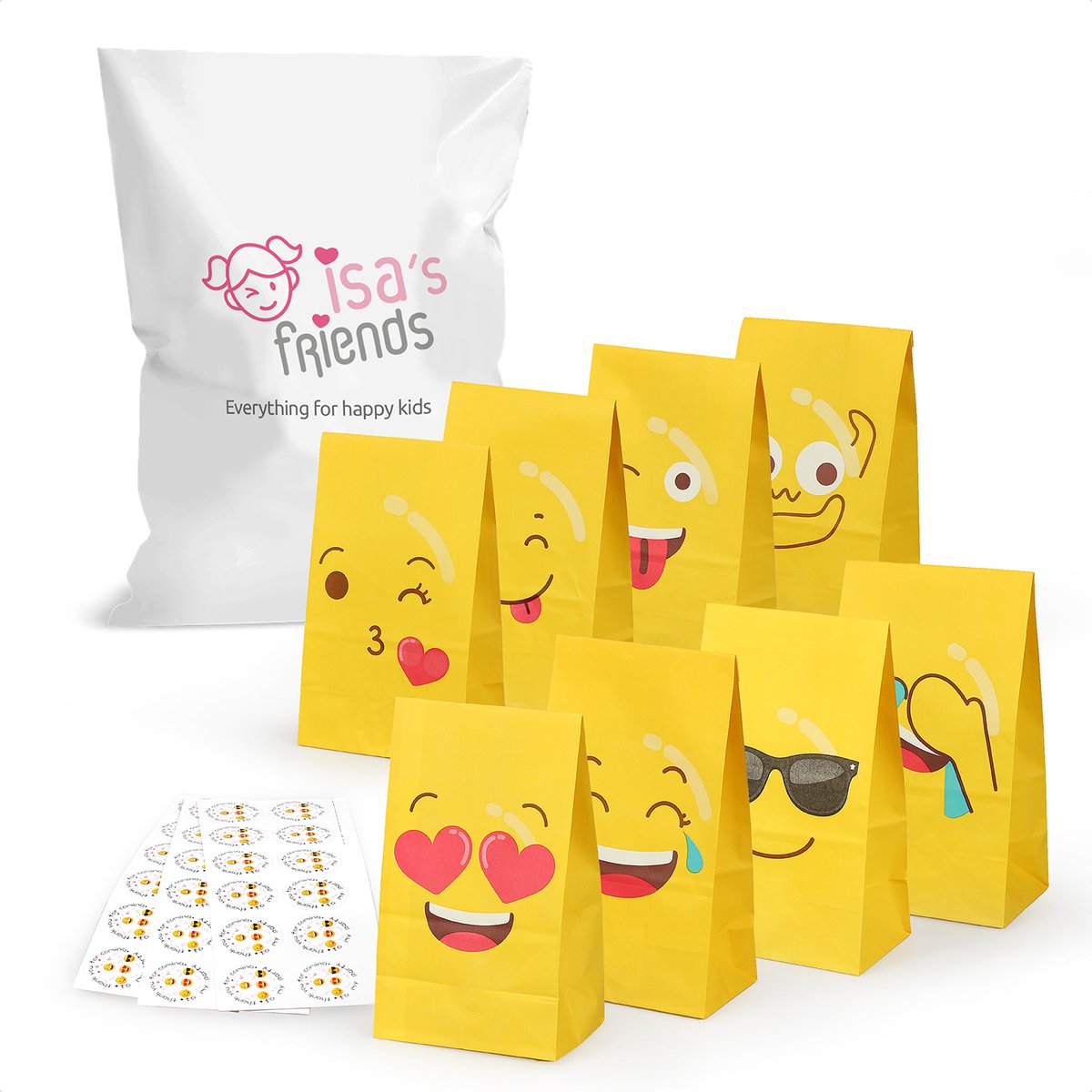 Isa's Friends® Uitdeelzakjes + Stickers - Smileys - 40 stuks - Stevig Papier - Traktatie zakjes — afbeelding 7