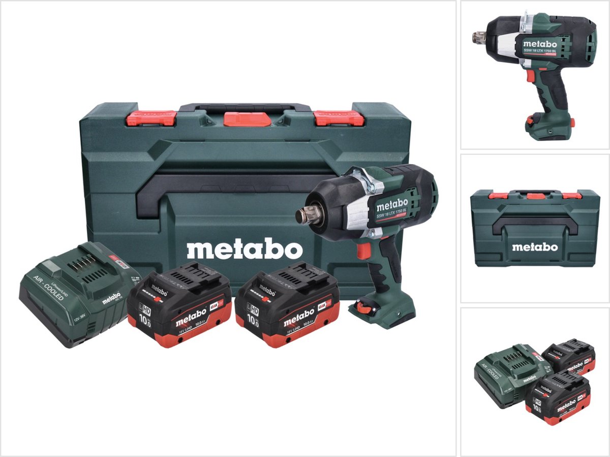 Metabo SSW 18 LTX 1750 BL accuslagmoersleutel 18 V 1750 Nm 3/4" borstelloos + 2x oplaadbare accu 10.0 Ah + lader + metaBOX