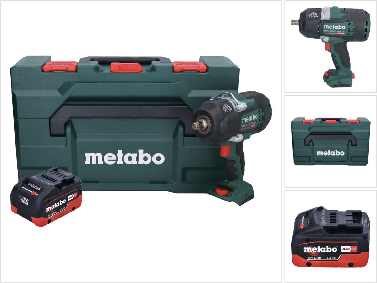 Metabo SSW 18 LTX 1450 BL accu-slagmoersleutel 18 V 1450 Nm borstelloos + 1x oplaadbare accu 5,5 Ah + metaBOX - zonder oplader