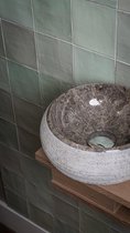 Rocky-S Mini Waskom - Natuursteen - Rond - Toilet Wastafel - Marmer Wasbak - Marmer Waskom - Bali Waskom – 25x12cm - Hoogwaardige Kwaliteit - Handgemaakt - Duurzaam - Kleur: Grijs/Taupe