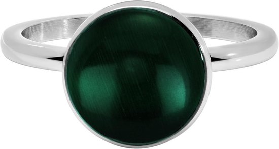 Quiges Stapelring Dames - Vulring - RVS Zilverkleurig met Groene Cateye - Maat 22 - Hoogte 2mm