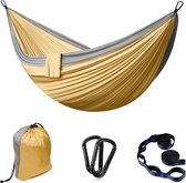 Hangmat Outdoor Camping XXL - 2 Persoons Hangmat - 300x200cm - Ultralichte Draagbare Reishangmat - tot 300 kg - Dubbele Hangmat - met Draagtas en Accessoires - Khaki Grijs
