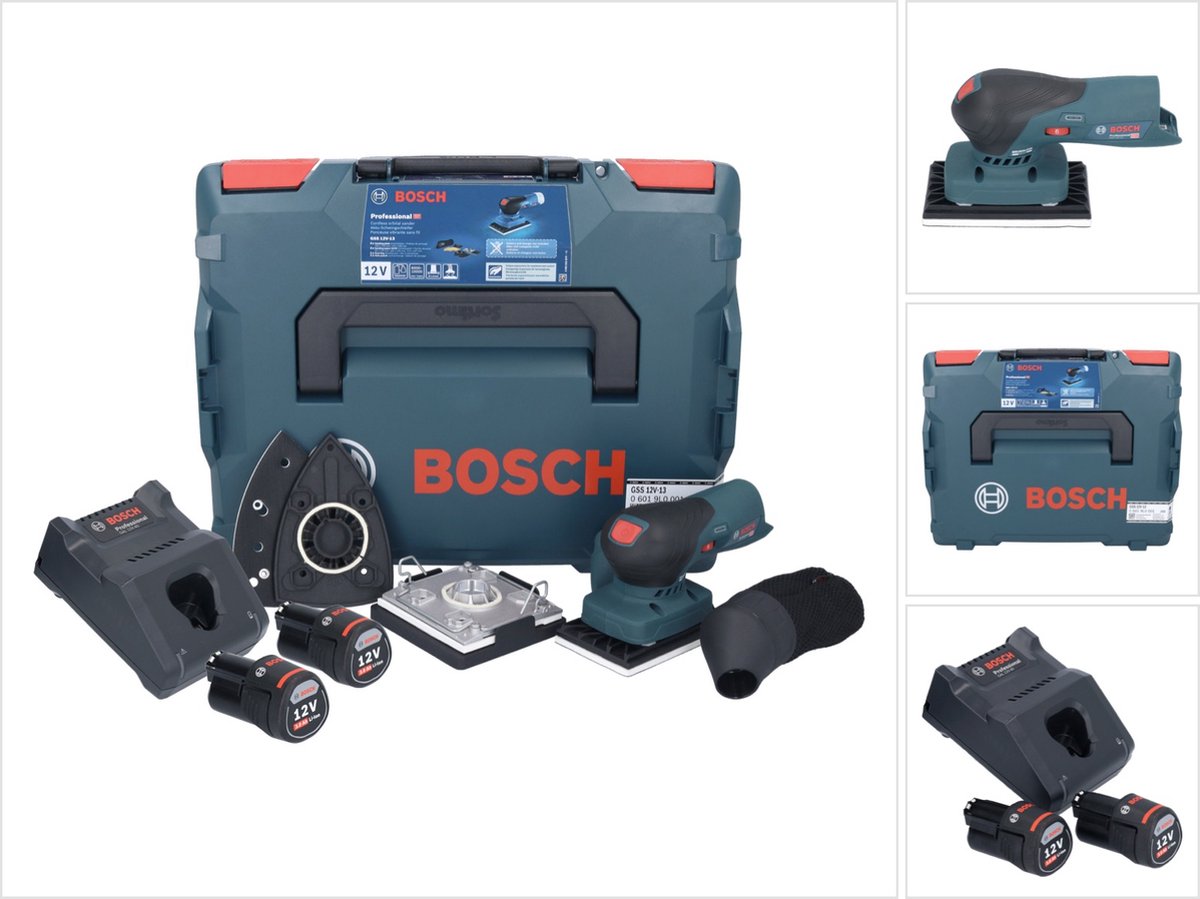 Bosch Professional Bosch GSS 12V-13 Professionele accu vlakschuurmachine 12 V + 2x accu 3.0 Ah + lader + L-BOXX