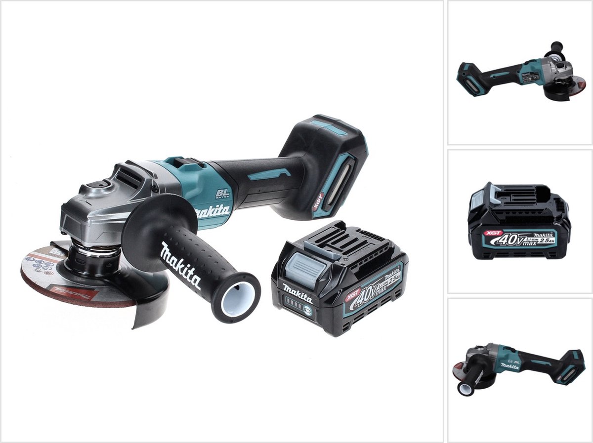 Makita GA 005 GD1 Accu haakse slijper 40 V max. 125 mm Borstelloos XGT + 1x oplaadbare accu 2,5 Ah - zonder lader