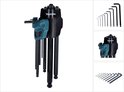 Montage van 3 afbeeldingen van inbussleutelsets met turquoise houders en het Makita-logo.
