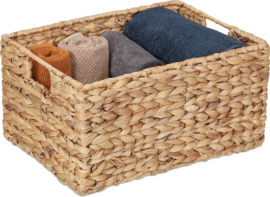 Panier de rangement Relaxdays jacinthe d'eau - panier tressé avec anses - panier salle de bain - WC
