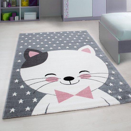 Flycarpets Flycarpets - Kids Kinderkamer Kat Roze Vloerkleed - 200x290 cm