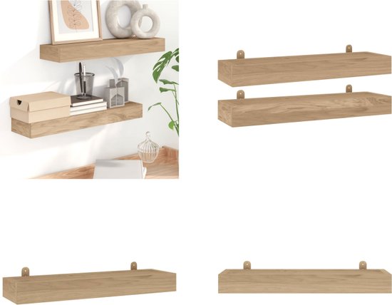 vidaXL Wandschappen 2 st 60x15x6 cm massief teakhout - Wandschap - Wandschappen - Zwevend Schap - Plank