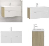 vidaXL Meuble lavabo avec lavabo intégré Panneau de particules Blanc et chêne - Meuble lavabo et lavabo - Meubles vasque et Lavabos - Lavabo - Lavabos