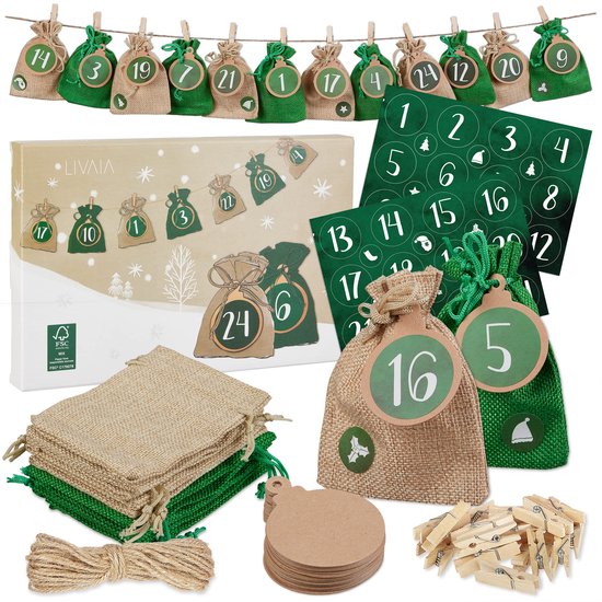 Advent Kalender Jute Green Cardboard -tags