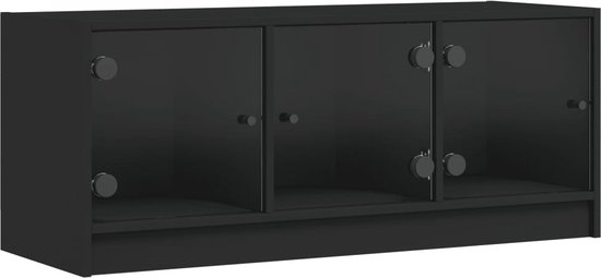 vidaXL - Tv-meubel - met - glazen - deuren - 102x37x42 - cm - zwart