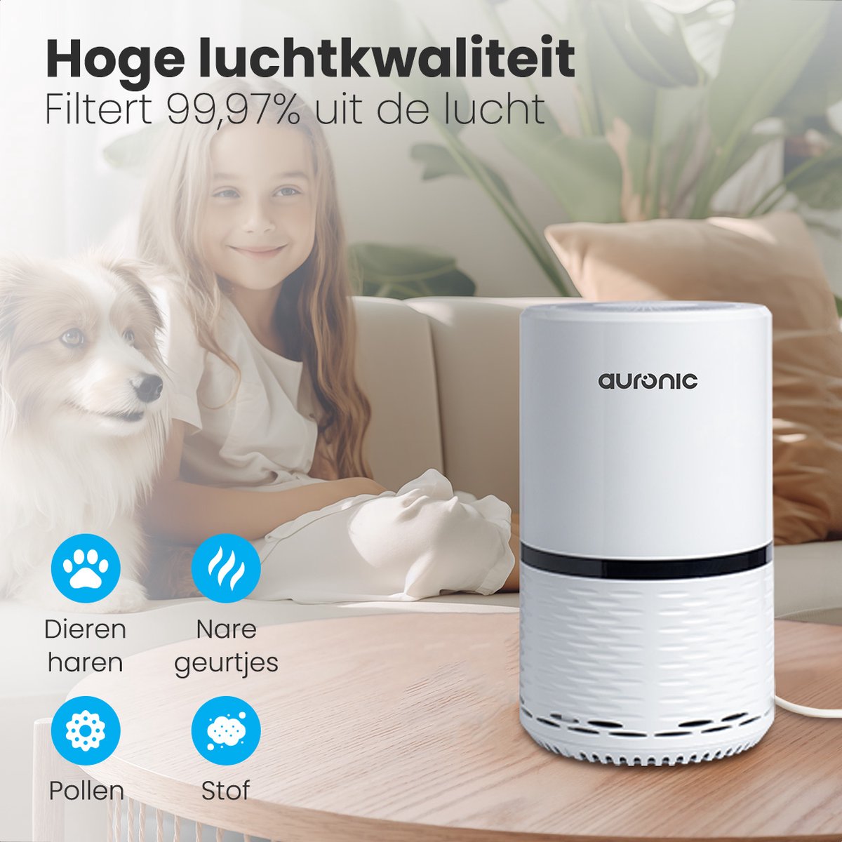 Auronic Luchtreiniger - 12 m² - Air Purifier met HEPA Filter - Verwijdert 99,97% - 25W - 3 Standen - Wit — afbeelding 3