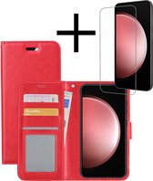 Hoes Geschikt voor Samsung S23 FE Hoesje Book Case Hoes Flip Cover Wallet Bookcase Met Screenprotector - Rood.