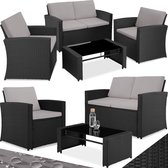 tectake® - Salon de jardin en osier salon de jardin Lucca - 1 canapé - 2 chaises - 1 table avec plateau en verre - gris noir - 405015
