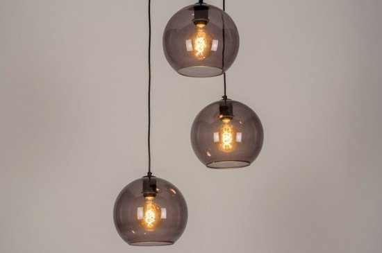Lumidora Hanglamp 73663 - LILY - 3 Lichts - E27 - Zwart - Grijs - Metaal - ⌀ 47 cm