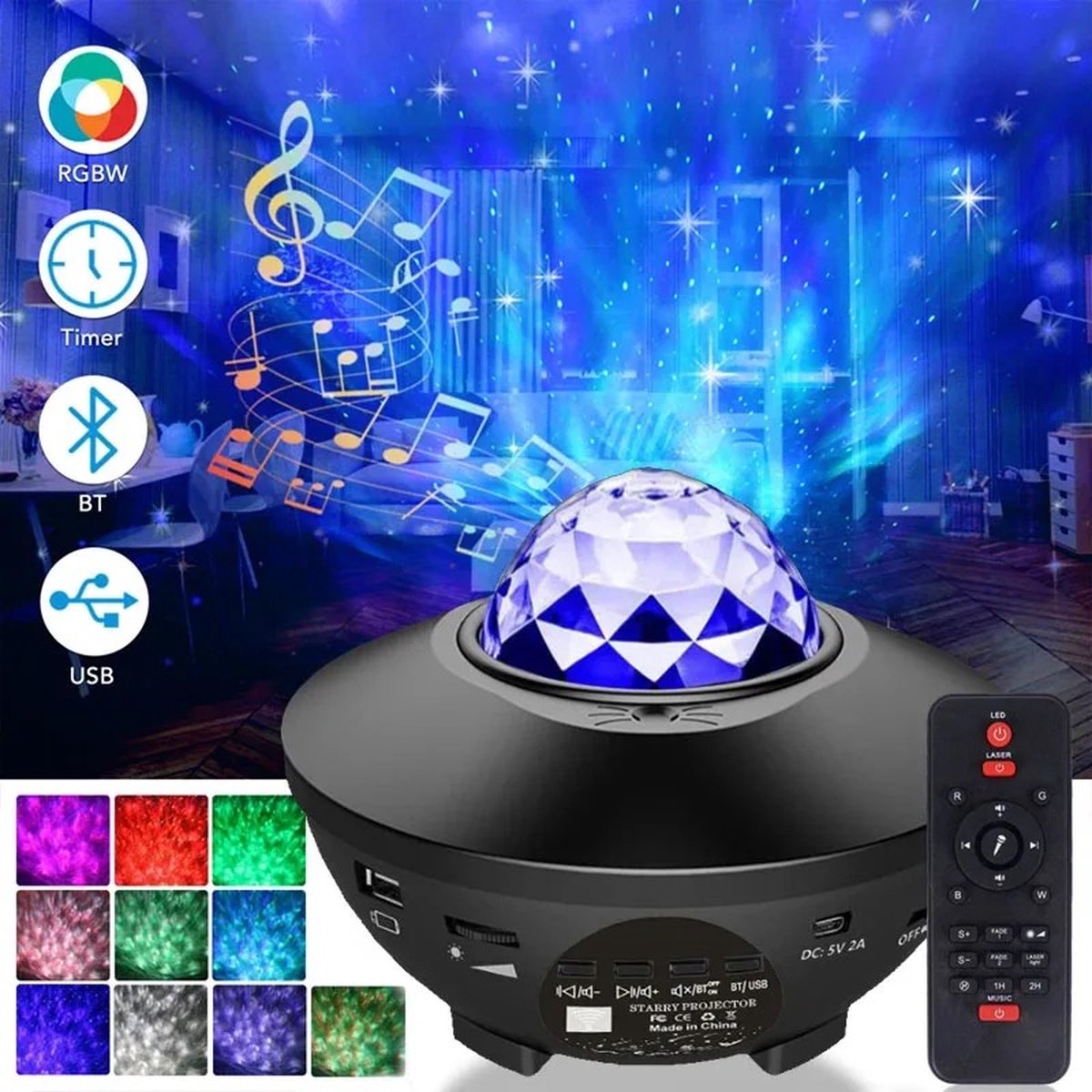Originele sterren projector - Galaxy projector - Sterren projector - LED-projector licht, muziek luidspreker, Bluetooth, afstandsbediening