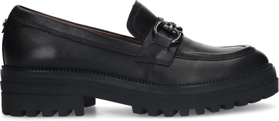 No Stress - Dames - Zwarte leren loafers met zilverkleurig detail - Maat 37