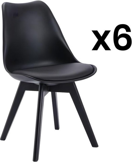 Set van 6 stoelen JODY - Polypropyleen en beukenhout - Zwart L 49 cm x H 82 cm x D 57 cm