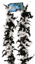 Atosa Carnaval verkleed boa met veren - 2x - zwart/wit - 180 cm - 45 gram - Glitter and Glamour - verkleed accessoires