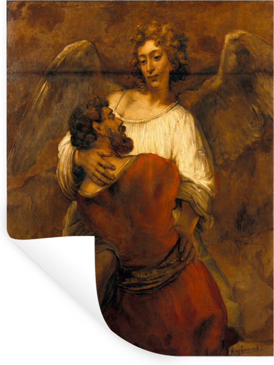 Muurstickers - Sticker Folie - Jakob worstelend met een engel - Rembrandt van Rijn - 60x80