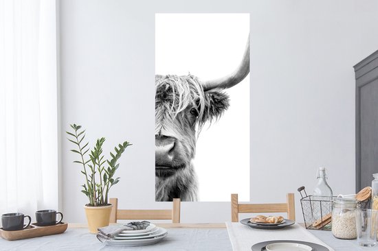 Stickers muraux - Sticker Feuille - Scottish Highlander - Animaux - Zwart - Wit - 60x120 cm - Feuille Adhésive - Stickers muraux Muraux Chambre d'Enfant - Papier Peint Auto Adhésif