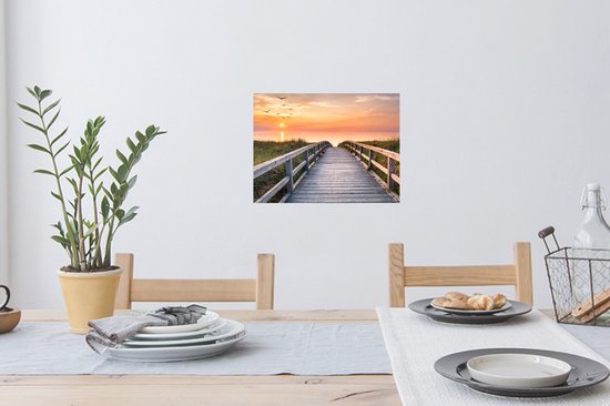 Muurstickers - Sticker Folie - Zonsonderang - Zee - Pad - Gras - Duin - Vogels - 40x30 cm - Plakfolie - Muurstickers Kinderkamer - Zelfklevend Behang - Zelfklevend behangpapier - Stickerfolie