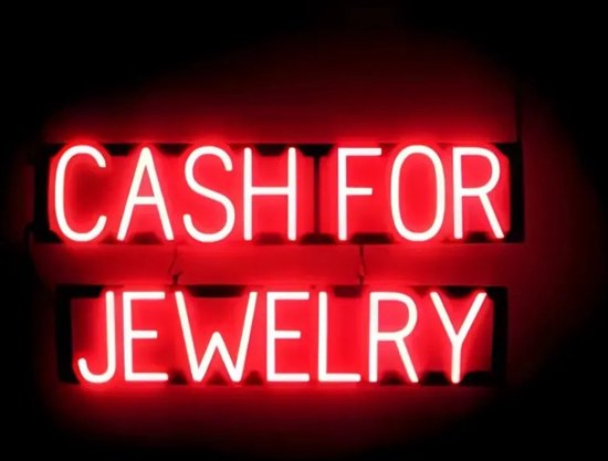 CASH FOR JEWELRY - Lichtreclame Neon LED bord verlicht | SpellBrite | 77 x 38 cm | 6 Dimstanden - 8 Lichtanimaties | Reclamebord neon verlichting