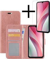 Hoes Geschikt voor Samsung A15 Hoesje Book Case Hoes Flip Cover Wallet Bookcase Met Screenprotector - Rosé goud