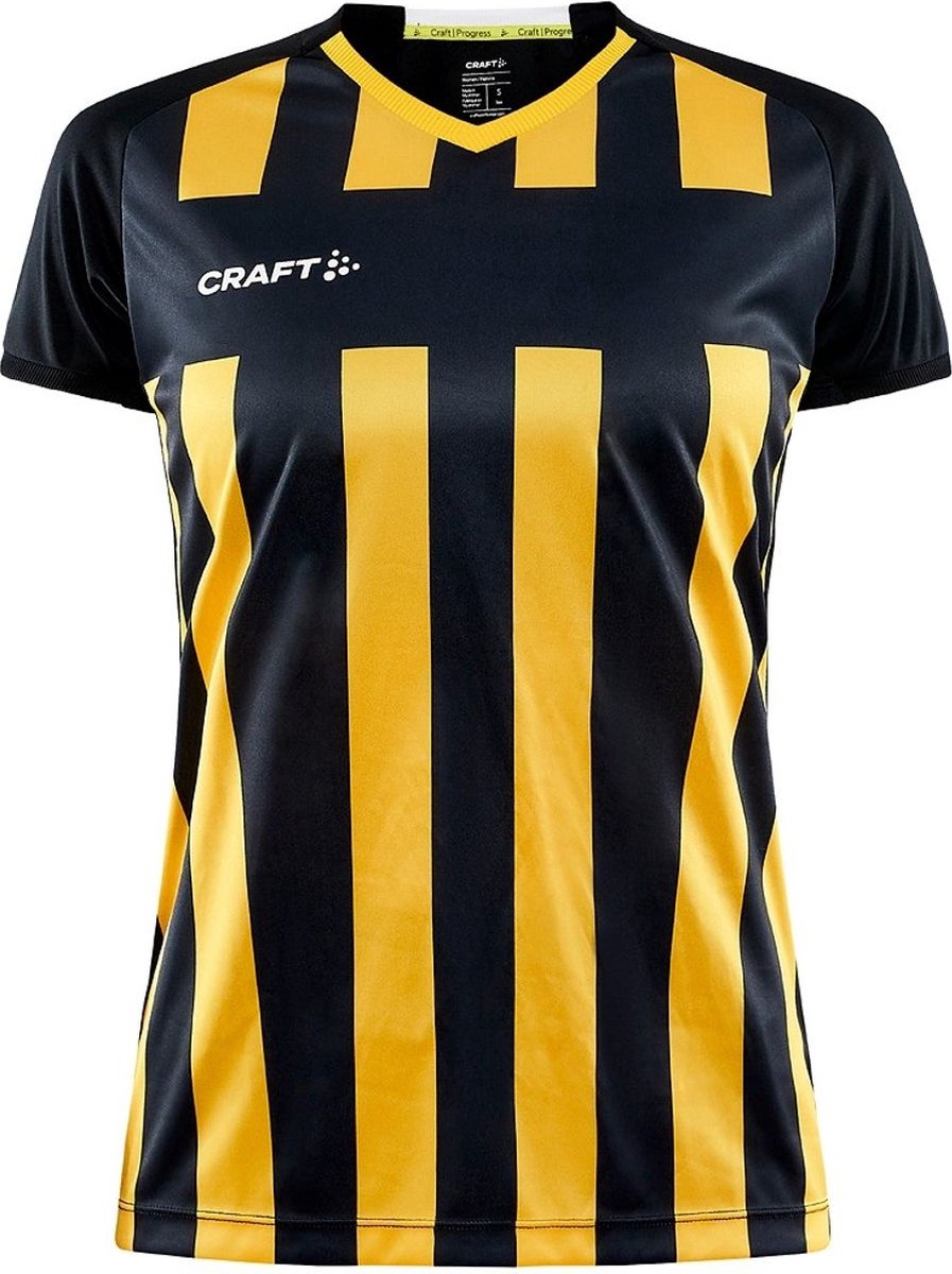 Craft Progress 2.0 Stripe Shirt Korte Mouw Dames - Geel / Zwart | Maat: M