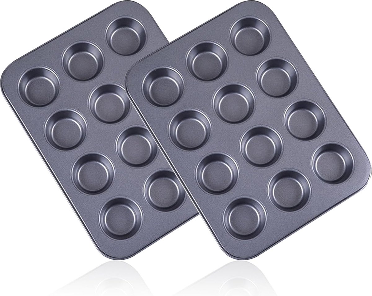 Muffinvorm 2 stuks koolstofstaal muffinplaat 12 stuks 12 gaten muffinvorm bakvorm antiaanbaklaag gecoate bakvorm ovengerei voor het bakken