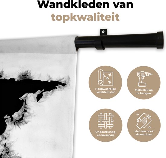 Tapisserie murale - Toile murale - Wereldkaart - Zwart - Wit - Simple - 150x100 cm - Tapisserie murale