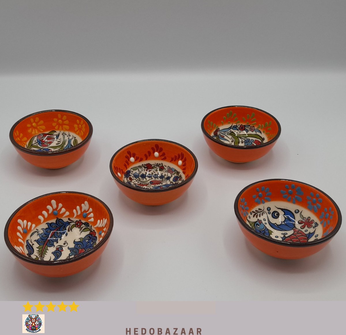 Anatolisch Handgemaakte Keramische Kommen: Oranje Met Kleurrijke Patronen, Ideaal Voor Ontbijt & Snacks,5x8cm
