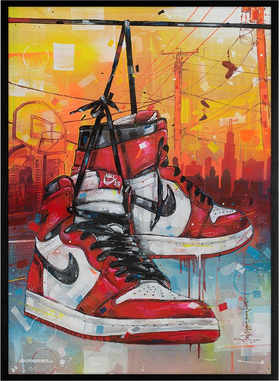 Sneaker print powerlines Chicago vullend 51x71 cm *ingelijst & gesigneerd