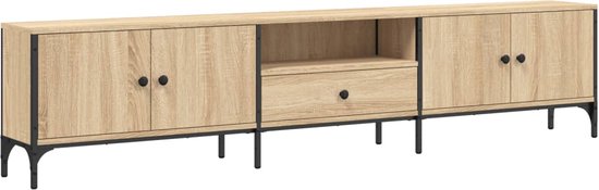 Meuble TV The Living Store en Chêne Sonoma Meuble multimédia 200 x 25 x 44 cm - Bois traité de manière durable et métal robuste -
