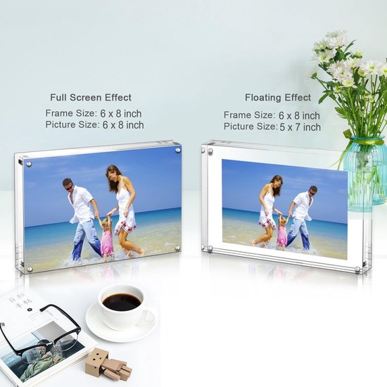 Acryl fotolijsten 15x20 cm (6x8 inch), magnetische acryl blok fotolijst, desktop frameloze fotoweergave - set van 2